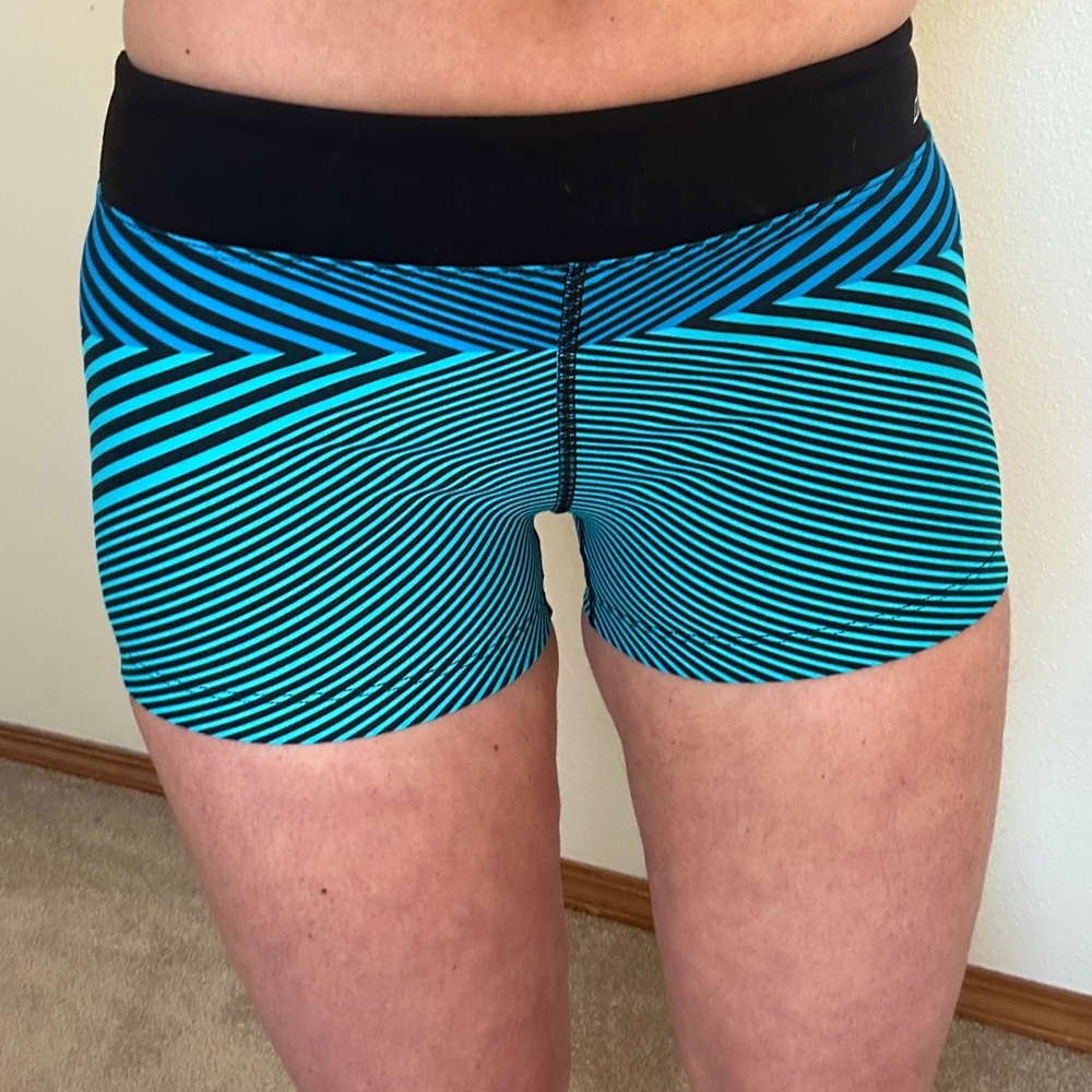 Lorna Jane Solstice Short in Black & Blue Women's Striped Shorts Tight